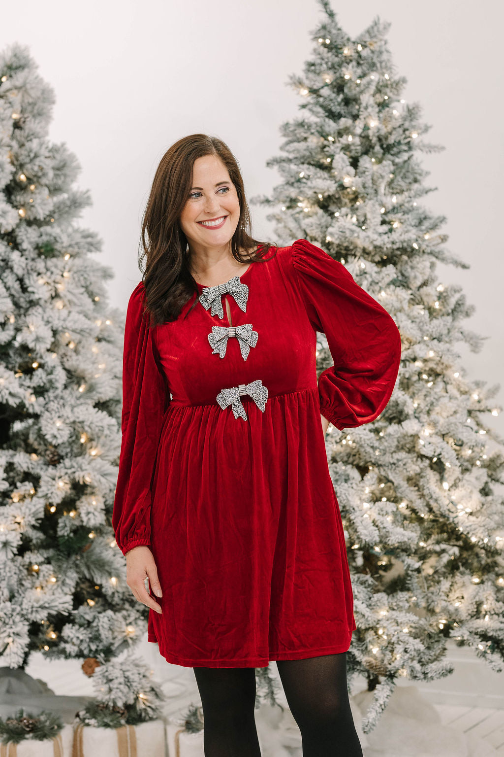 Glow Bow Velvet Mini Dress (available in Emerald and Red) - The Girl on Ivy