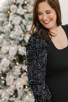 Sequin Contrast Sleeve Square Neck Bodycon Dress - The Girl on Ivy