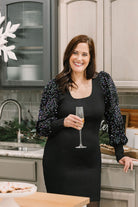 Sequin Contrast Sleeve Square Neck Bodycon Dress - The Girl on Ivy