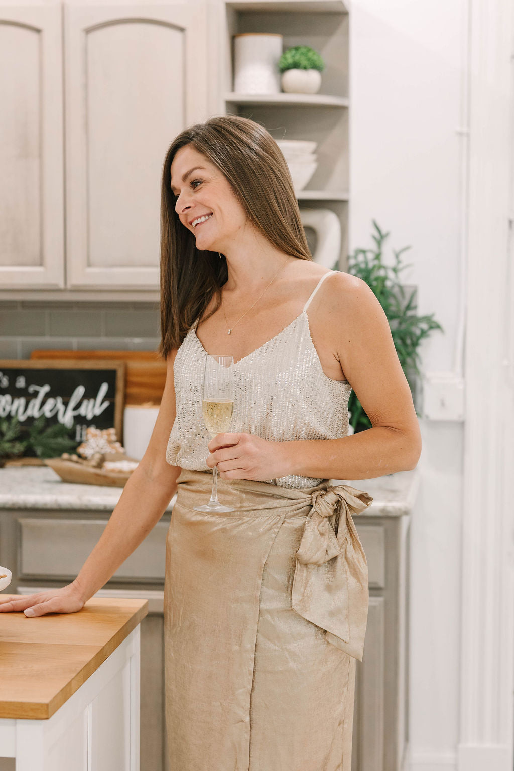 Sequin V-Neck Adjustable Strap Camisole Top (available in 3 colors) - The Girl on Ivy