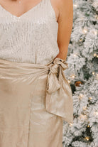 Tia High Tie Metallic Midi Wrap Skirt - The Girl on Ivy