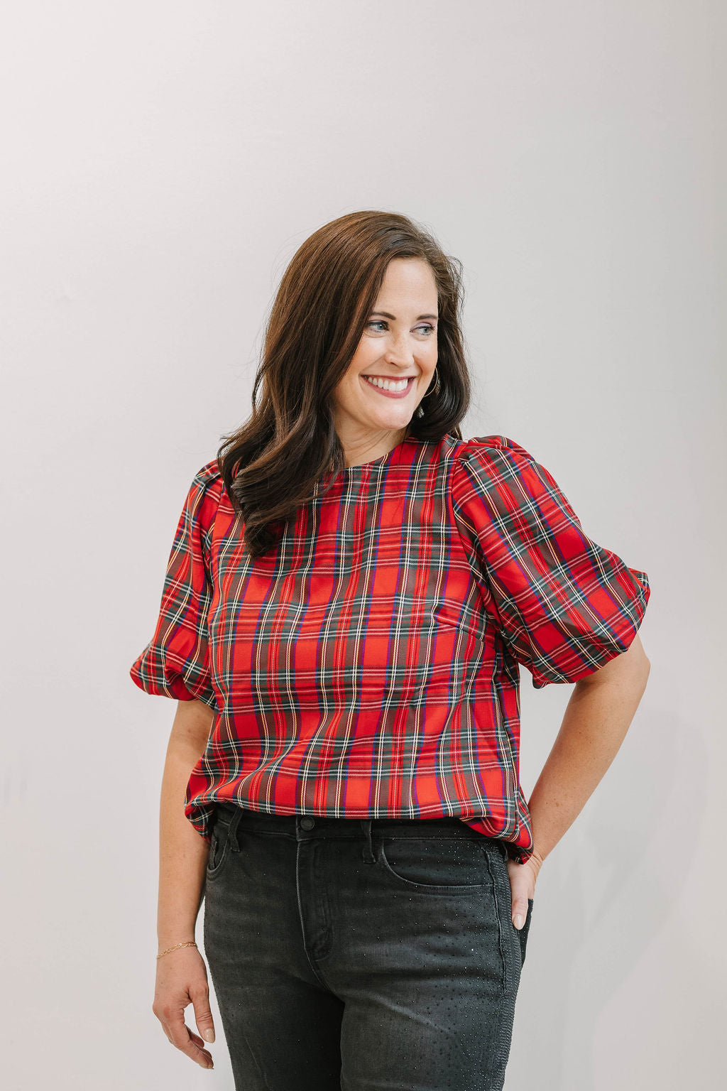V-Back 2 Bow Accent Feminine Plaid Blouse Top - The Girl on Ivy