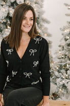 Jaina Pearl Bow Cardigan (Available in Red and Black) - The Girl on Ivy