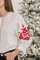 Floral Embroidered Detailing 100%Cotton Blouse - The Girl on Ivy