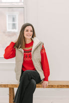 RED FUZZY FAIR ISLE CREW NECK KNIT PULLOVER SWEATER - The Girl on Ivy
