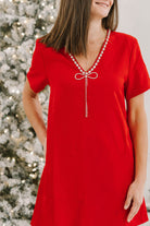 Candice V-Neck Shift Mini Dress (available in black & red) - The Girl on Ivy