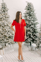 Candice V-Neck Shift Mini Dress (available in black & red) - The Girl on Ivy