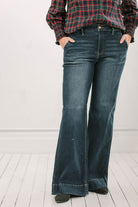 Tummy Control Hi Rise Wide Flare with Wide Hem Dark Wash - The Girl on Ivy