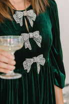 Glow Bow Velvet Mini Dress (available in Emerald and Red) - The Girl on Ivy