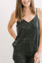 Sequin V-Neck Adjustable Strap Camisole Top (available in 3 colors) - The Girl on Ivy