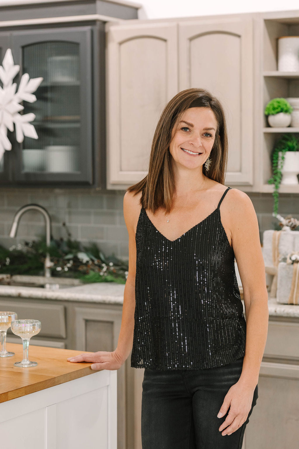 Sequin V-Neck Adjustable Strap Camisole Top (available in 3 colors) - The Girl on Ivy