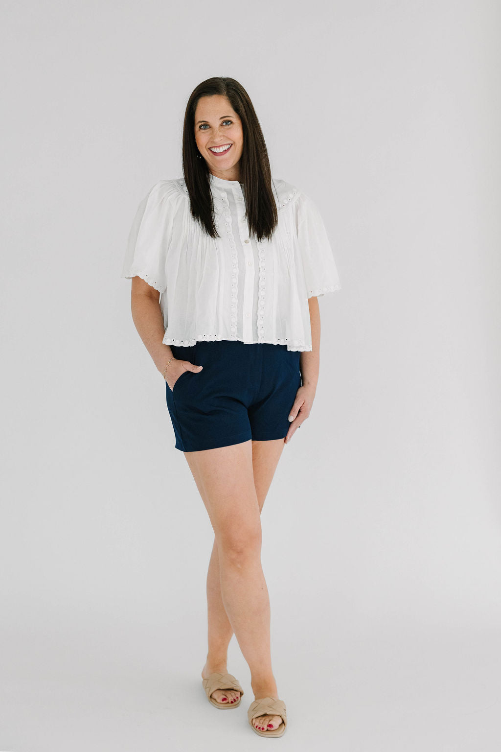 Everly Eyelet Trimmed Button Down Shirt - The Girl on Ivy