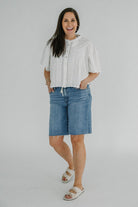 High Rise Waist Tie Denim Bermuda Shorts - The Girl on Ivy