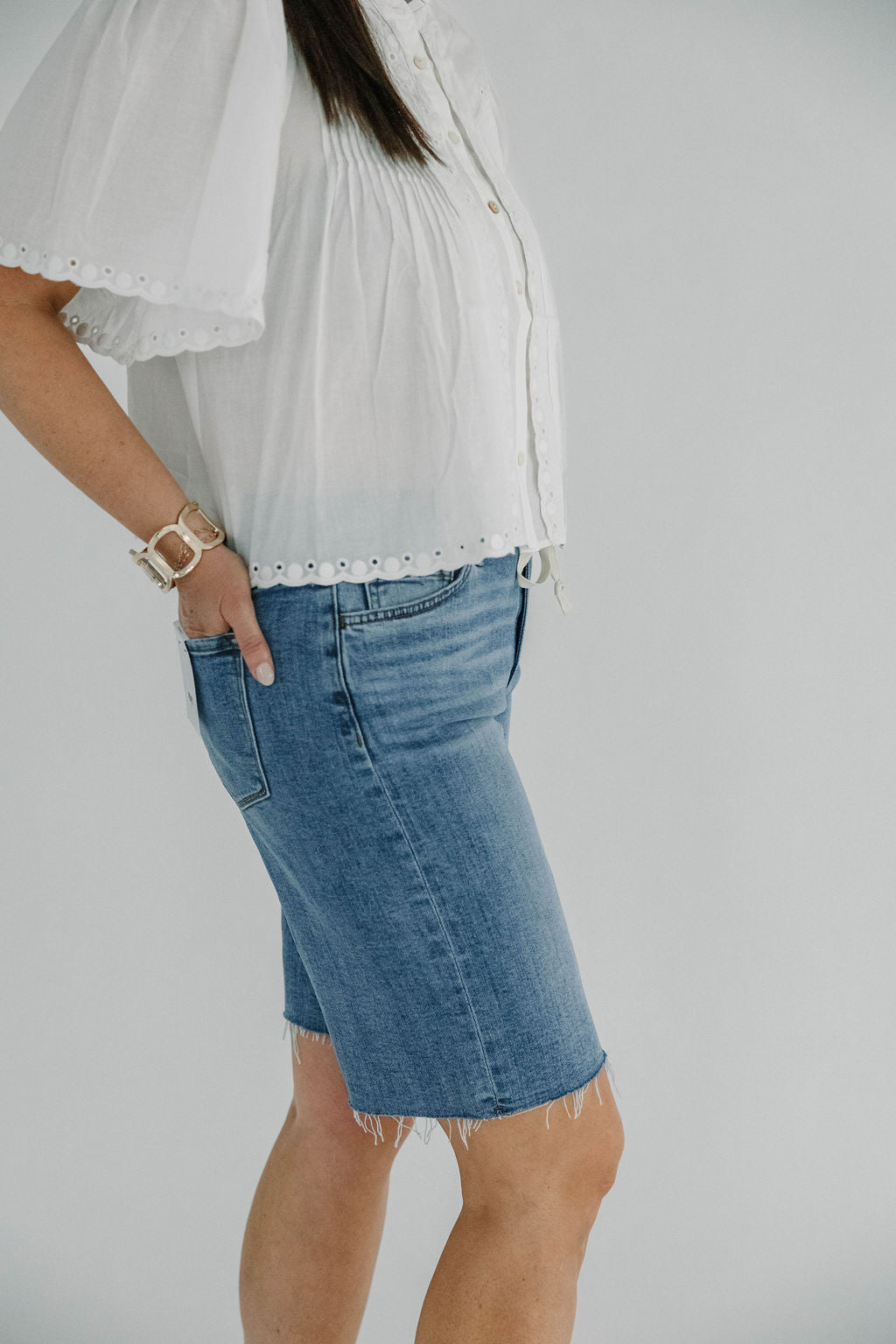 High Rise Waist Tie Denim Bermuda Shorts - The Girl on Ivy