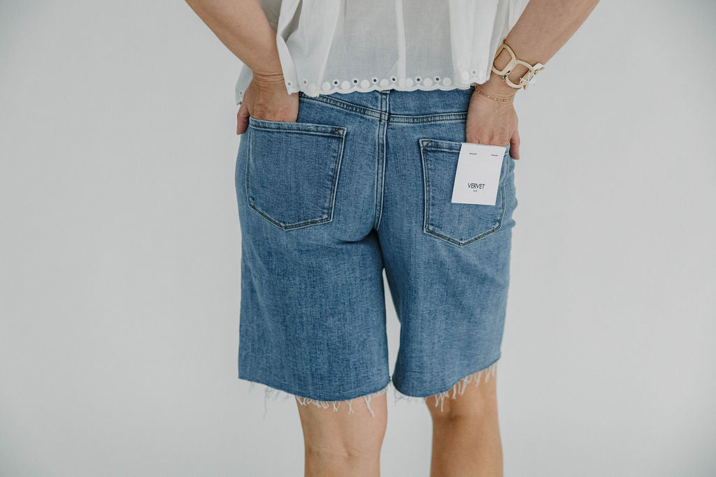 High Rise Waist Tie Denim Bermuda Shorts - The Girl on Ivy