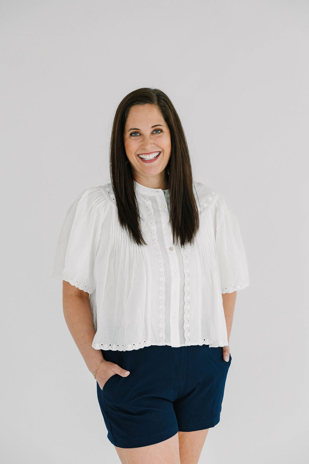 Everly Eyelet Trimmed Button Down Shirt - The Girl on Ivy