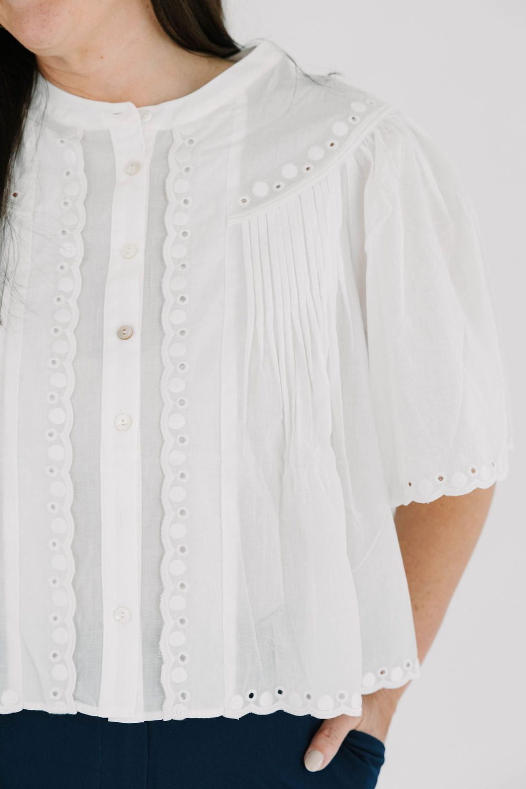 Everly Eyelet Trimmed Button Down Shirt - The Girl on Ivy