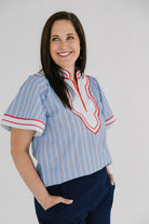 Americana Wide Sleeve Striped Pattern Top 