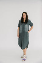 Danielle Roll Tab 3/4 Sleeve Tencel Denim Shirt Midi Dress - The Girl on Ivy