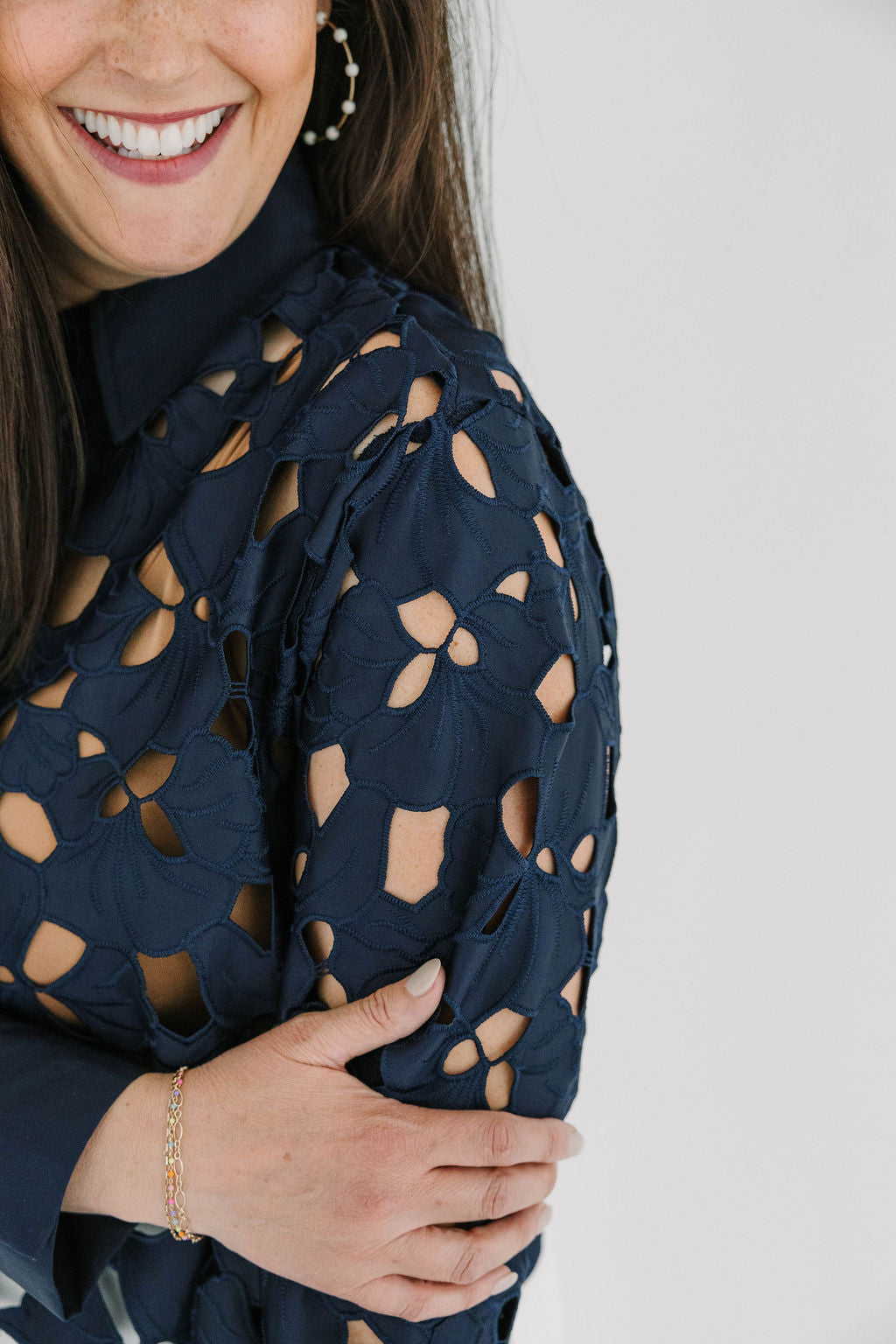 Betsy Eyelet Detailed Long Sleeve Top - The Girl on Ivy