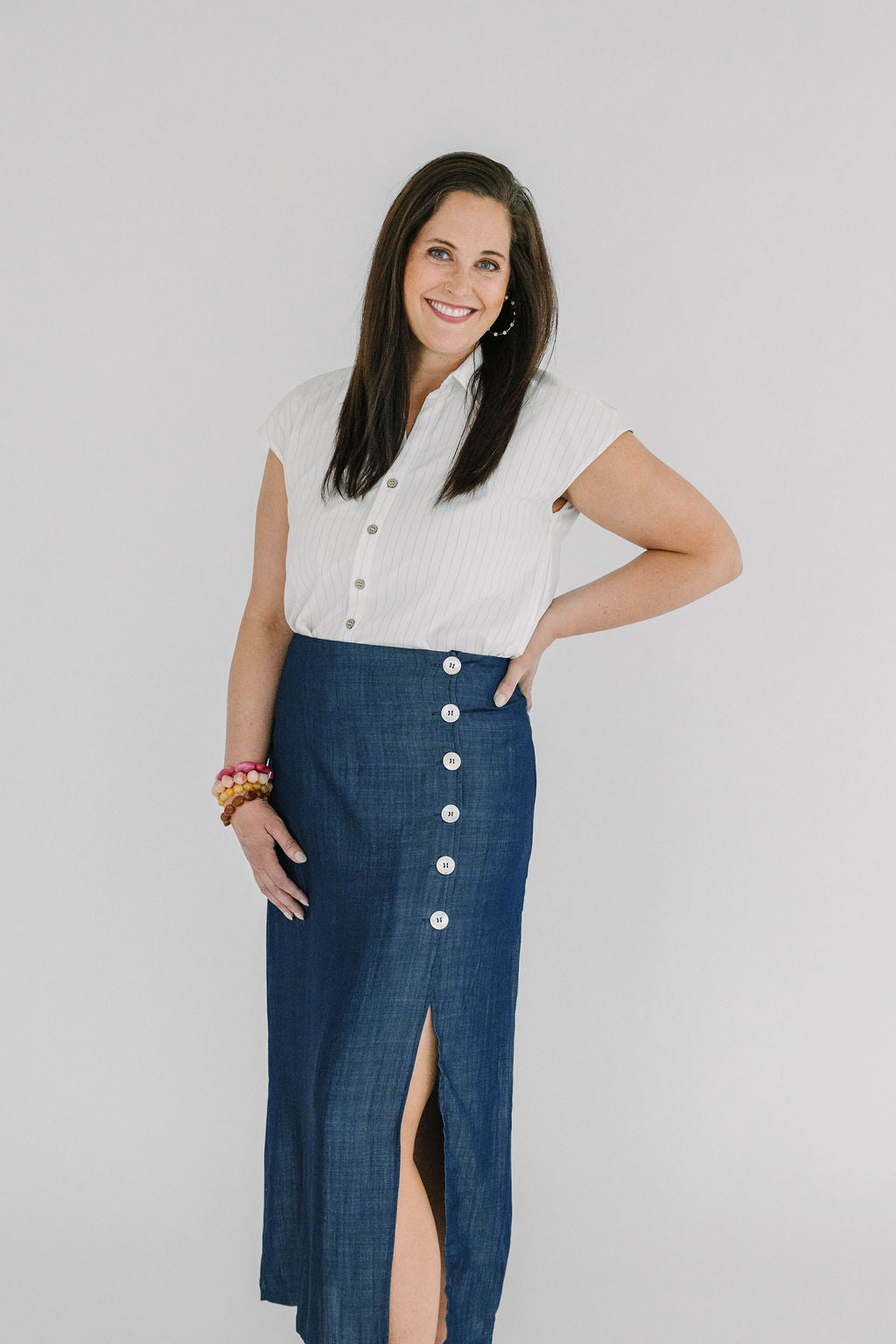 Anne Long Side Button Slit Skirt - The Girl on Ivy