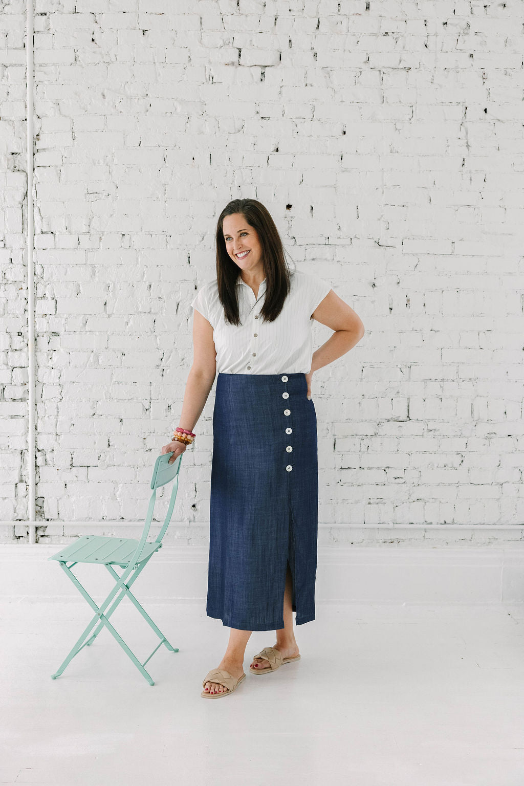 Anne Long Side Button Slit Skirt - The Girl on Ivy