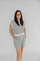 Allison cream & black striped knit romper - The Girl on Ivy