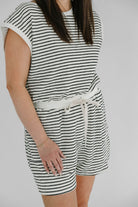 Allison cream & black striped knit romper - The Girl on Ivy