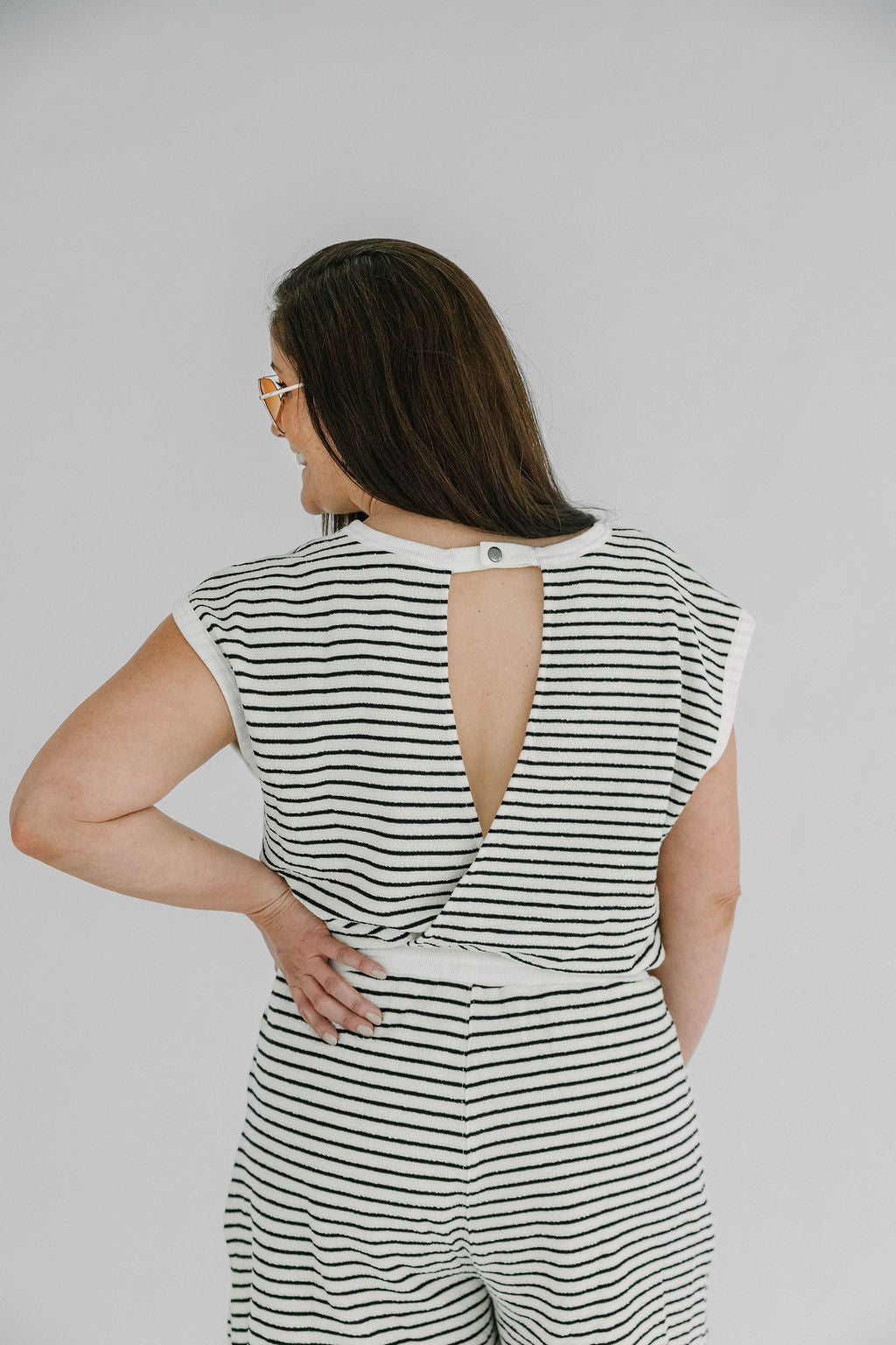 Allison cream & black striped knit romper - The Girl on Ivy