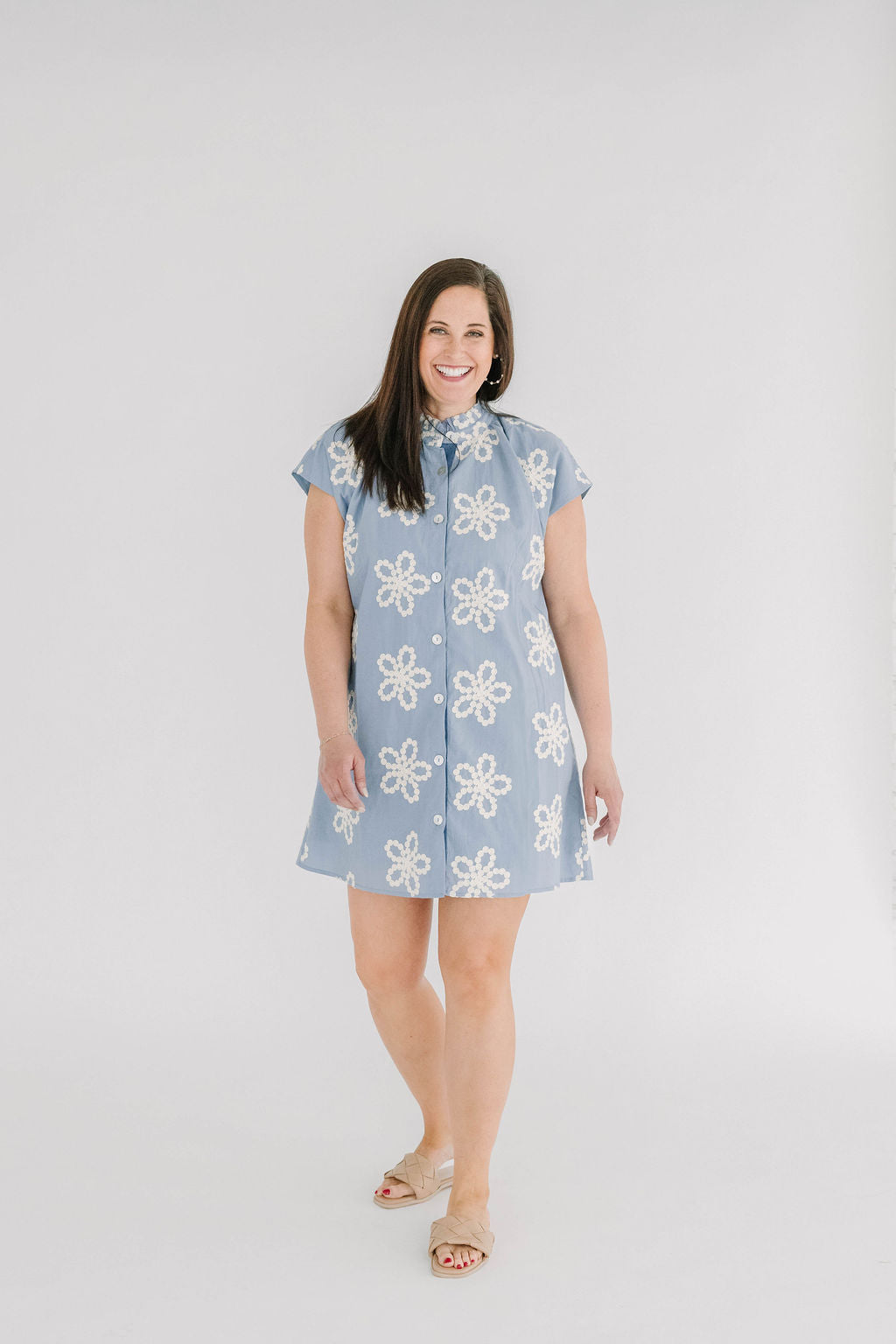THML Blue Floral Embroidered Ruffle Collar Mini Dress - The Girl on Ivy