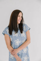 THML Blue Floral Embroidered Ruffle Collar Mini Dress - The Girl on Ivy