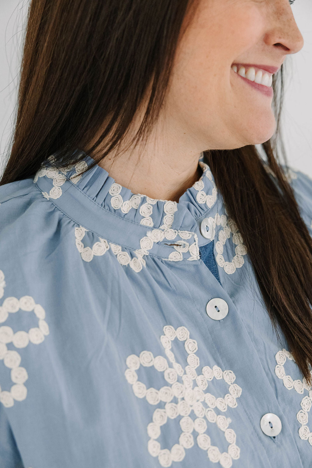 THML Blue Floral Embroidered Ruffle Collar Mini Dress - The Girl on Ivy
