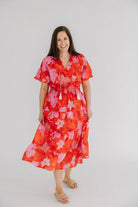 Floral short Puff Sleeve Tiered Maxi Dress with elastic waist and tie neck detail