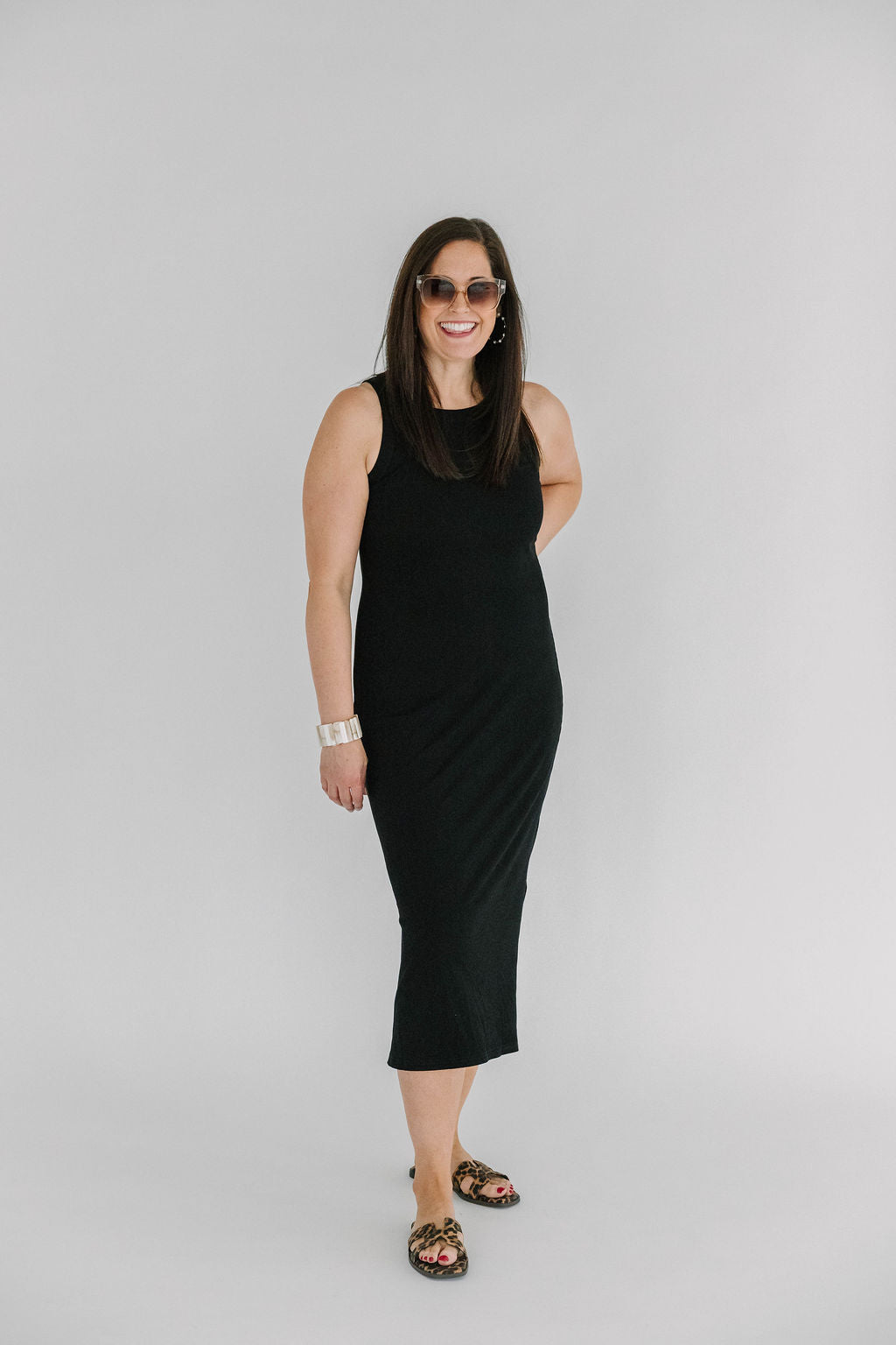 Black ribbed tank midi dress