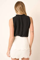 Sheila Solid Ruffle Mock Neck Sleeveless Blouse (Royal Blue or Black) - The Girl on Ivy