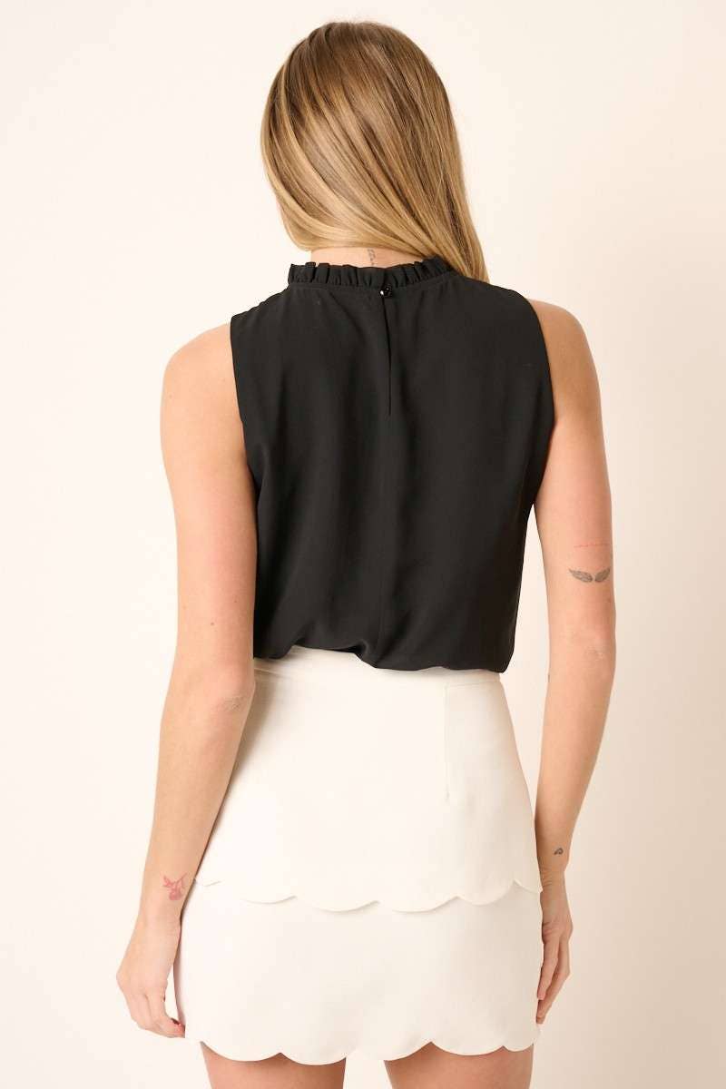 Sheila Solid Ruffle Mock Neck Sleeveless Blouse (Royal Blue or Black) - The Girl on Ivy