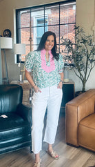 Leaves Printed V Neck Bubble Sleeve Blouse - The Girl on Ivy