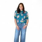 Floral Pattern Mock Neck Short Sleeve Knitted Top - The Girl on Ivy