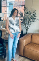 Stripe V Neck Gold Button Sweater Vest - The Girl on Ivy