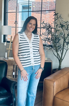 Stripe V Neck Gold Button Sweater Vest - The Girl on Ivy