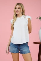 LACEY PANEL SHORT RUFFLE SLEEVE BLOUSE - The Girl on Ivy