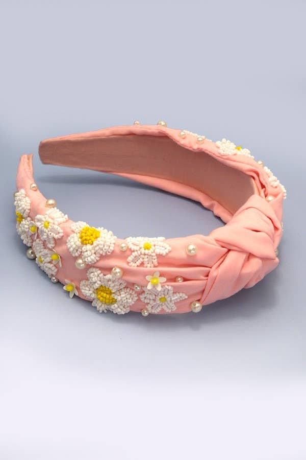 SEED BEAD DAISY FLOWER KNOTTED HEADBAND | 91HB5296 - The Girl on Ivy