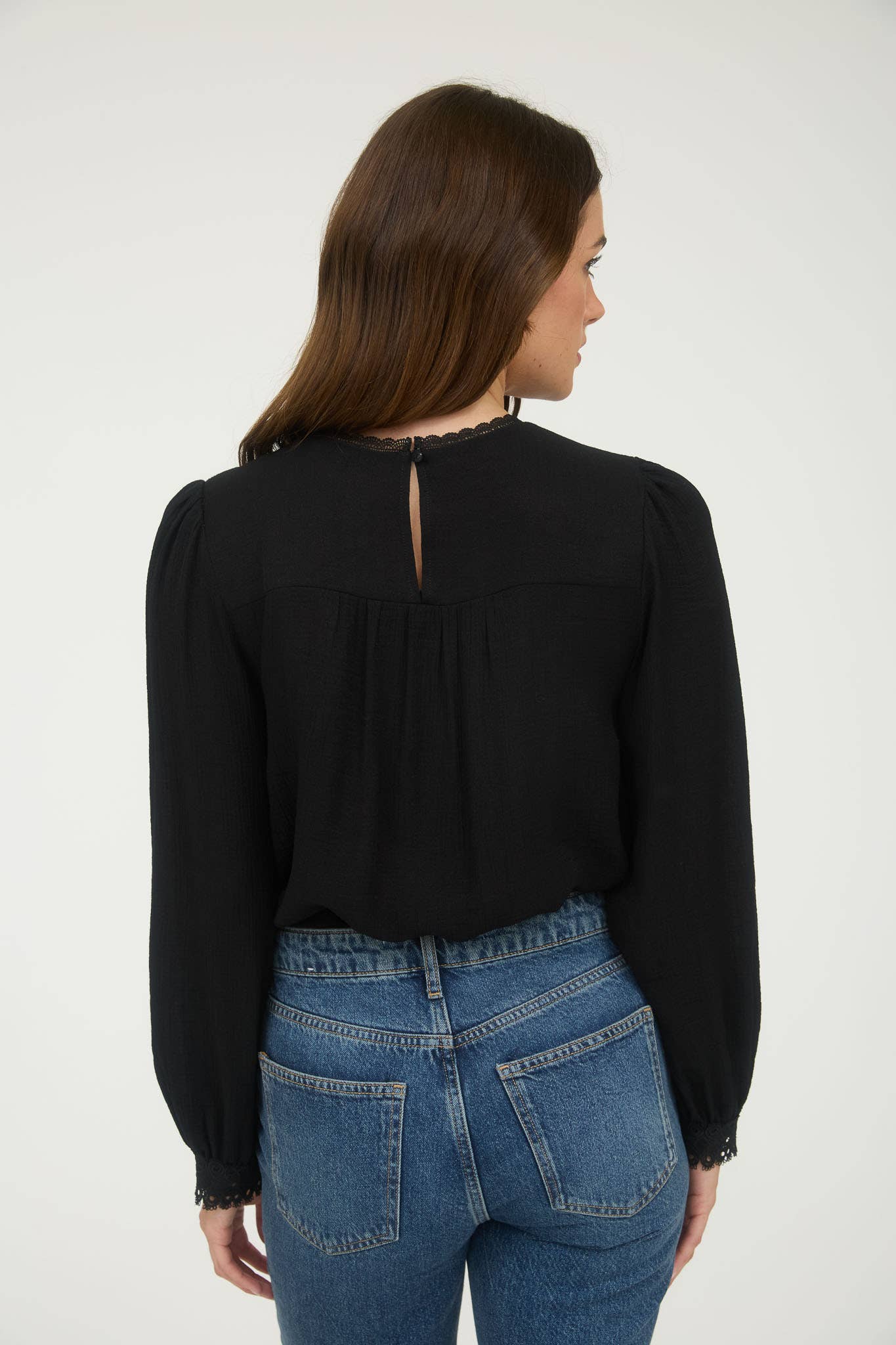 LACE DETAIL ROUND NECK LONG SLEEVE BLOUSE - The Girl on Ivy