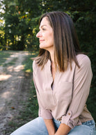 SPLIT NECK 3/4 TAB SLEEVE SOLID TOP - The Girl on Ivy