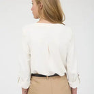 SPLIT NECK 3/4 TAB SLEEVE SOLID TOP - The Girl on Ivy