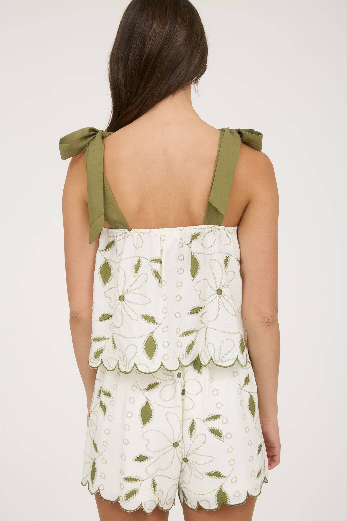 FLORAL EMBROIDERY DETAIL TIE STRAP SCALLOP HEM TOP (2 Color Options) - The Girl on Ivy