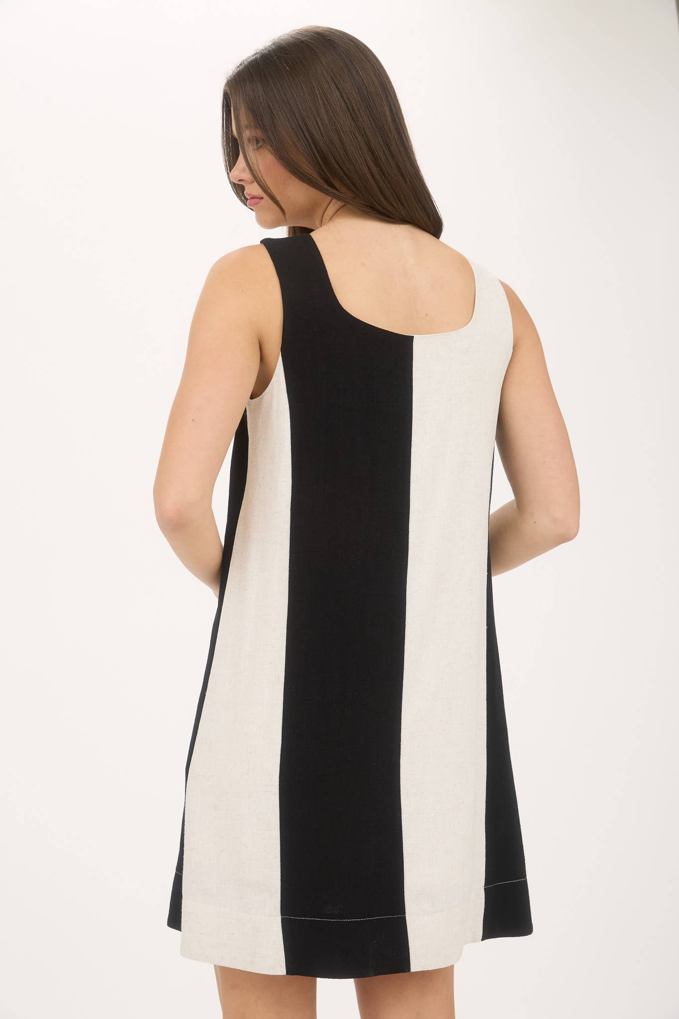 WIDE STRIPE SLEEVELESS LINEN MINI DRESS (2 color options) - The Girl on Ivy