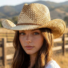 Two Tone Straw Braided Patches Cowboy Hat - The Girl on Ivy