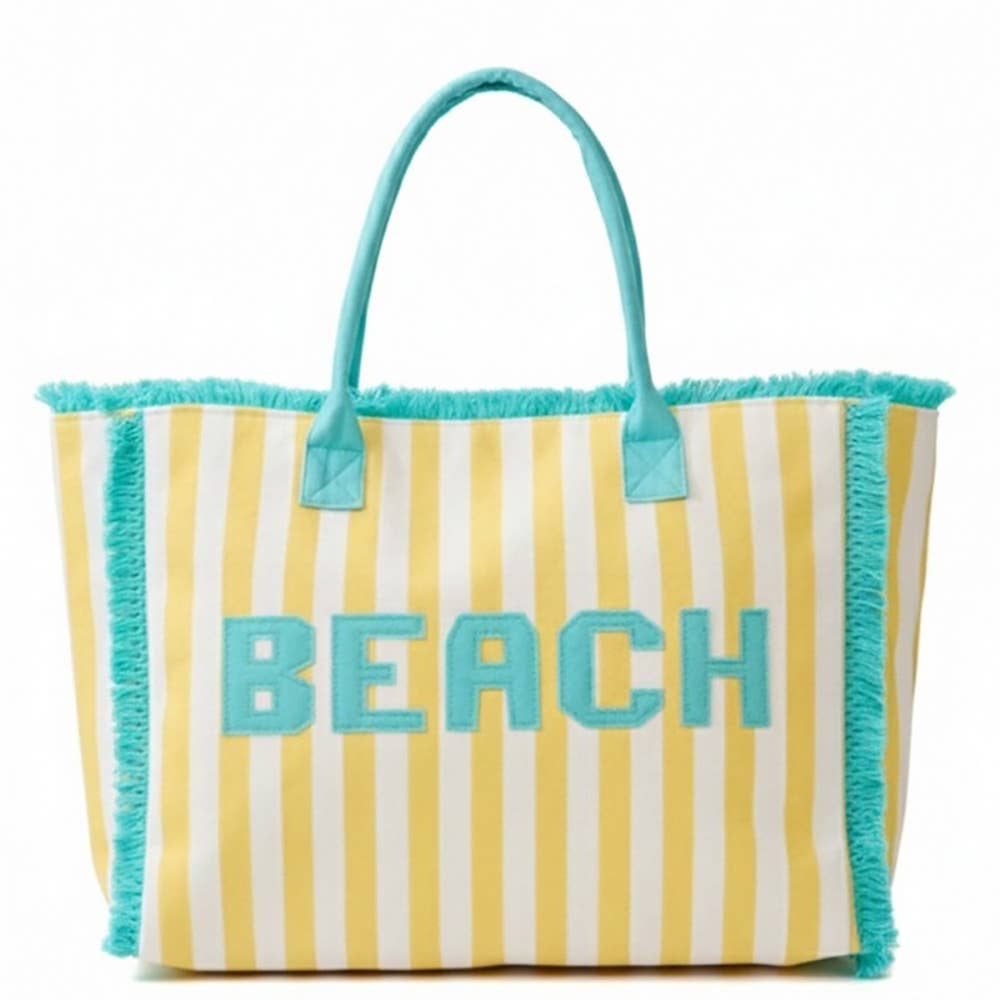 Beach Print Striped Tote Bag - The Girl on Ivy