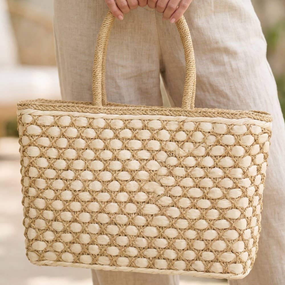 Woven Lattice Straw Tote Bag - The Girl on Ivy